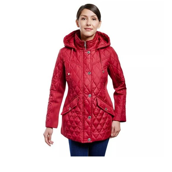 London Fog Jackets & Blazers - Women's London Fog Hooded Side-Stretch Quilted Jacket Size XXL Chili Red